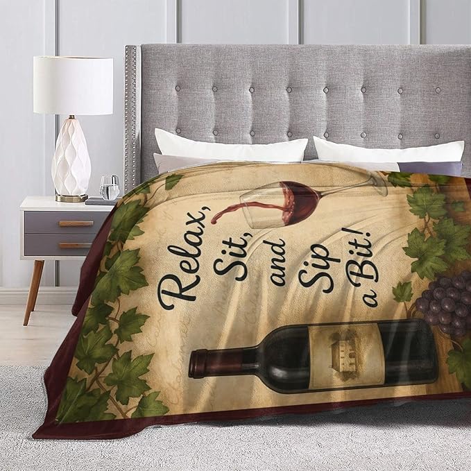 Red Wine Fleece Blanket Grapes Throw Blankets for Girls Boys Super Soft Warm Flannel Vintage Relax Throws Gifts for Men Women Cozy Fuzzy Plush Stuffed Couch Bed Bedding Decor 80"X60"