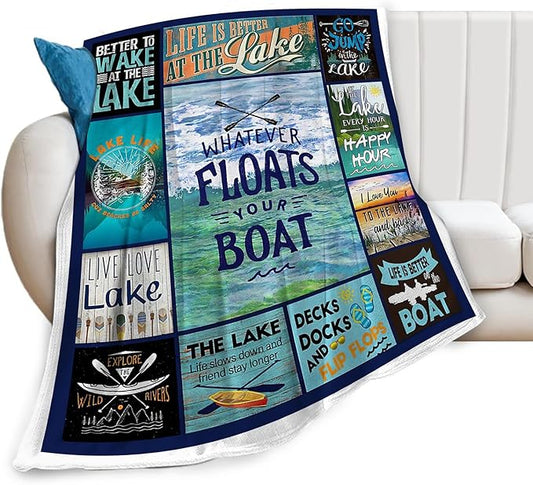 Lake Blanket Gifts for Girls Boys Soft Warm Plush Boat Throw Blanket Flannel Fleece Fuzzy Boating Blanket for Kids Adults Lovers House Bed Couch Living Room Decor 80"X60"