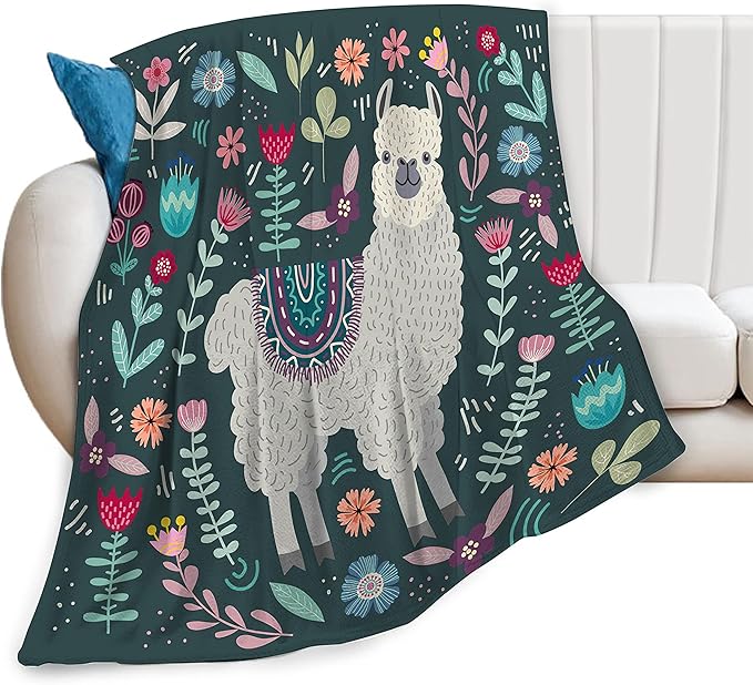 Alpaca Blanket Botanical Flower Throw Blanket Cozy Plush Boho Bohemia Llama Fleece Flannel Ultra Soft Blankets Lightweight Fuzzy Party Gifts for Adult Bed Couch Sofa Kids 80"X60"