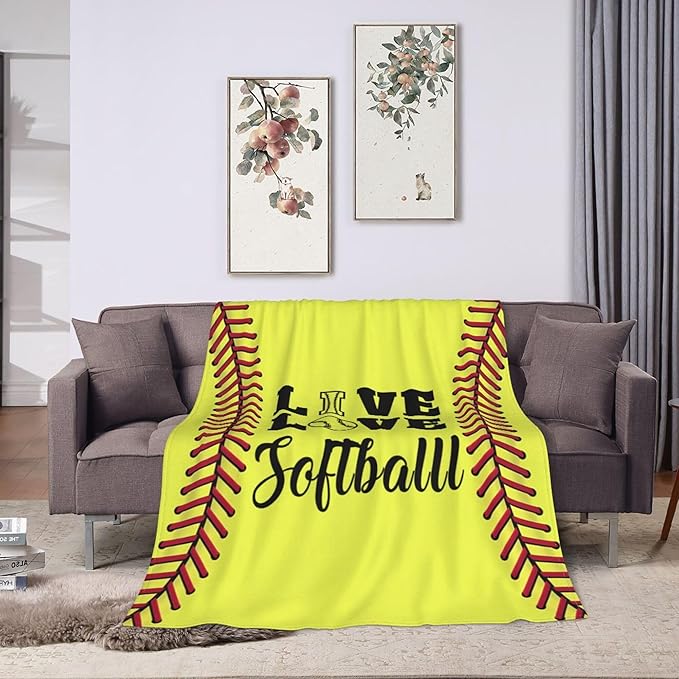 Softball Blanket Live Love Softball Gifts Fleece Comfy Plush Soft Flannel Throw Blanket Couch Sofa Birthday Gifts for Women Men Kids - 40''x50''