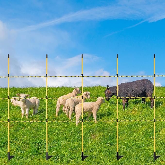 Sasylvia 36 Pcs 45 Inch Fiberglass Electric Fence Posts with 328 Feet Poly Wire Easy Step in Posts Electric Fence Kit for Goats, Sheep, Lambs Livestock in Garden Backyard Farm