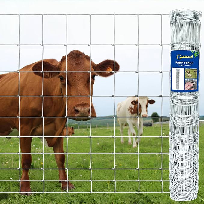 Livestock Fence, 5ft x 164ft Galvanized Cattle Fence, Deer Fence,Heavy Zinc Coating Wire Fencing,Farm Fence for Hog Goat Horse