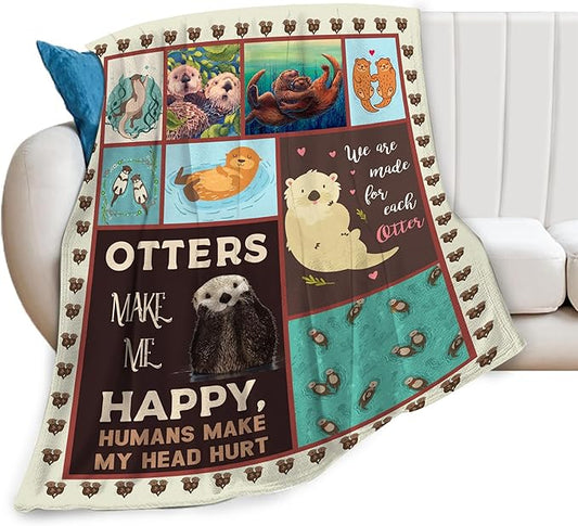 Sea Otter Blanket Otters Throw Blanket Comfy Plush Flannel Fleece Warm Soft Fluffy Fuzzy Stuff Blanket Gifts for Animals Lover Women Teens for Bed Sofa Couch 40"X50"