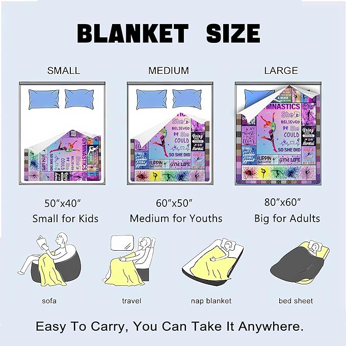 Gymnastics Throw Blanket Plush Fleece Soft Lightweight Flannel Fleece Blankets Decor for Couch Sofa Living Room Bedding 50"X40"