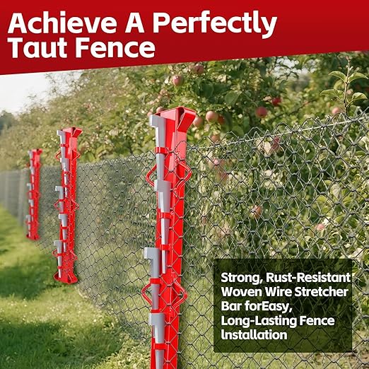 4 FT Woven Wire Fence Stretcher Bar with 5 Wedges, Heavy Duty Steel Chain Link Fabric Fence Stretcher, Woven Wire Stretcher with Gloves, for Fixing Fences on Farms, Garden Barriers