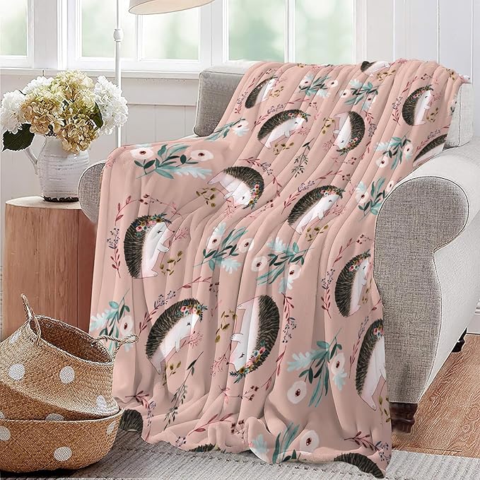 Tijuboni Ultra Soft Cozy Plush Hedgehog Throw Blanket - Hedgehog Lovers Gifts for Girls, Women, Kids & Adults - Lightweight Flannel Comfy Blankets for Nursery, Couch, Sofa - 50"x40"