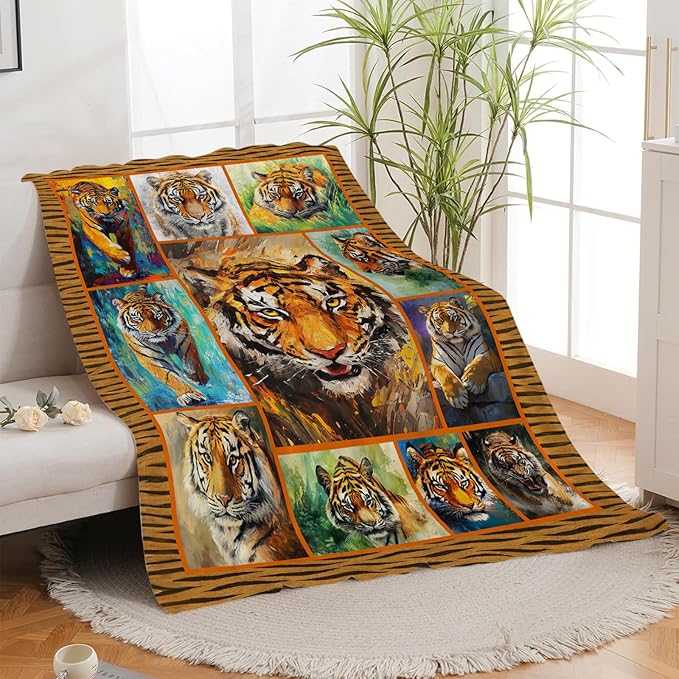 Tiger Blanket,Tiger Print Throw Blanket, Colorful Animal Gifts Blankets Stuff Fleece Flannel Plush for Men Boys Women Girls Lovers Adults Soft Bedding Gift for Sofa Bed Office Home Decor 40"X50"