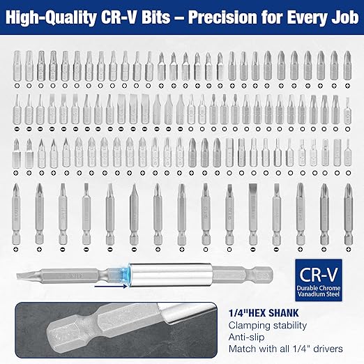 WORKPRO Drill Bit Set, 120-Pieces Impact Driver Bits Set and Screwdriver Bits Set for Screw Driving and Wood Metal Drilling with Storage Case, 1/4" Hex Shank