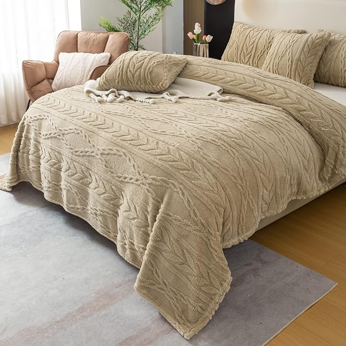 YUSOKI Sherpa Queen Size Blanket-3D Stylish Design Super Soft Fuzzy Cozy Warm Blanket Thick Plush Fluffy Furry Blankets for Teen Girls Women Couch Bed Sofa Chair Men Boys Gift(Tan,90"x90")