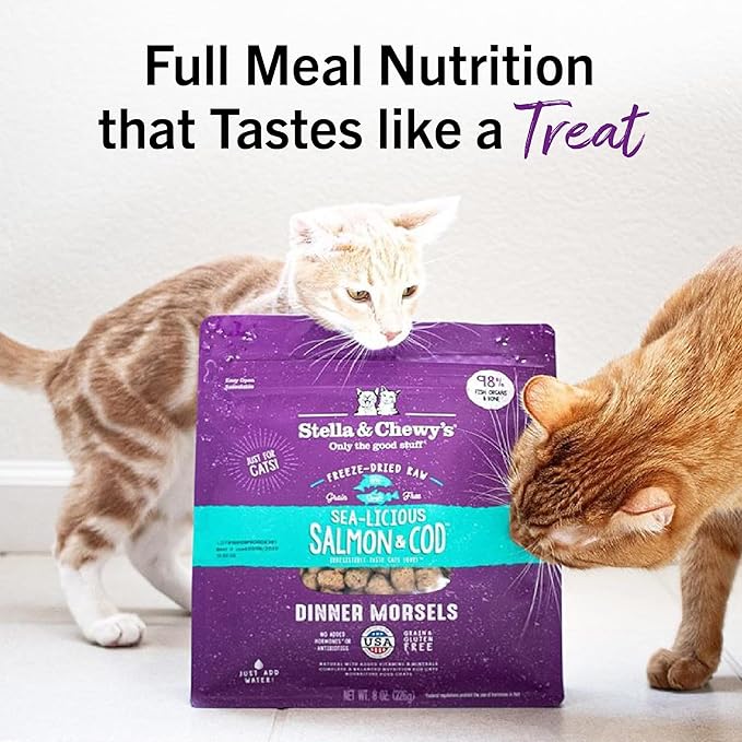 Stella & Chewy's Freeze-Dried Raw Cat Dinner Morsels - Premium Salmon & Cod Recipe with 98% Wild-Caught Fish & Organs - Natural Grain-Free Cat & Kitten Food - Made in USA - 3.5 oz