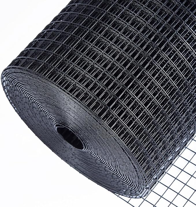 HORCH Black Hardware Cloth 1/2 inch 48x100 19-Gauge, Vinyl Coated Wire Mesh Roll, Chicken Wire Mesh, Tree Guard, Gopher Wire, Rodent Mesh, Chicken Wire Fencing, Garden Fence
