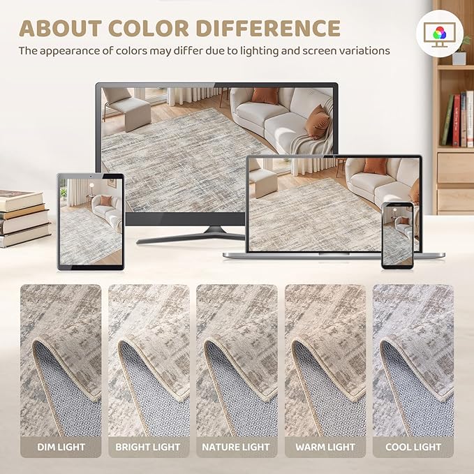 Area Rug for Living Room: 5x7 Washable Neutral Abstract Modern Soft Rugs Non Slip Indoor Floor Stain Resistant Carpet for Bedroom Dining Room Office Nursery - Brown