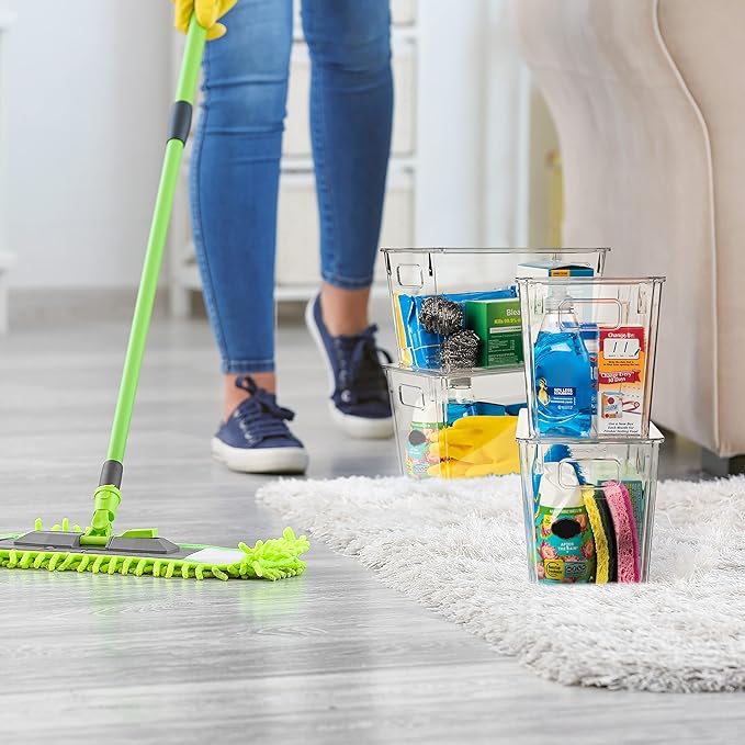 ClearSpace Modern Plastic Storage Bins with Lids Perfect Kitchen Organization or Pantry Fridge Organizer, 8 Pack, Transparent, Rectangular, 12.5" x 6" x 7", 9L Capacity, 8 Compartments