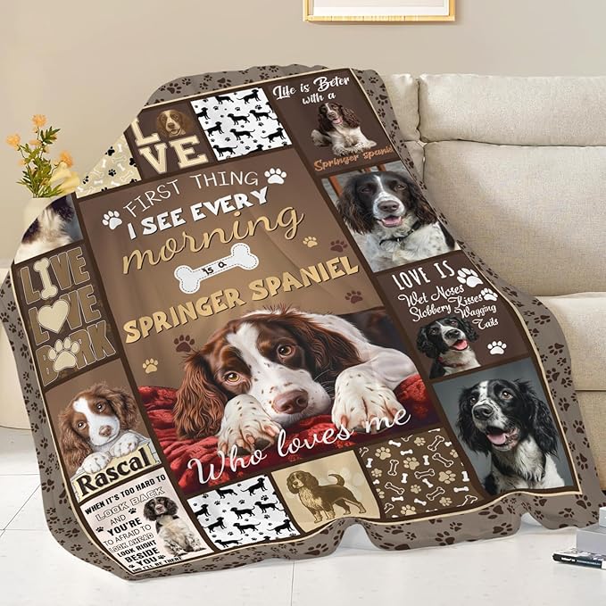 Dynova Springer Spaniel Blanket Cozy Plush Dog Lovers Gifts Throw Blankets Animal Fuzzy Flannel Fleece for Girls Boys Women Men 80"X60"