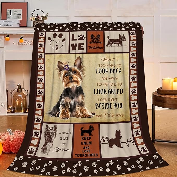 Yorkie Blanket, Yorkshire Dog Throw Blanket, Yorkie Gifts Blankets Stuff Fleece Flannel Plush for Girls Women Lovers Adults Soft Bedding Gift for Sofa Bed Office Home Decor 40"X50"
