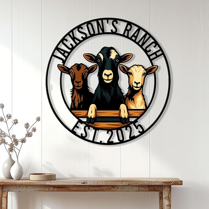 Personalized Goat Metal Sign, Custom Farm Animal Sign for Porch Fence Yard, Home Decor Gift for Goat Owner, Farmers, Homesteaders, Birthday or Housewarming Gift