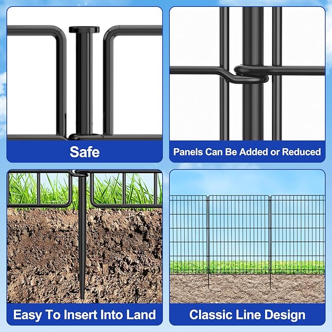 INJOPEXI Garden Fence Outdoor 6 Panels 13ft (L)×36in (H) Decorative Garden Fences with 6 Panels Rustproof Wire No Dig Metal Animal Barrier Dog Rabbit Fencing for Yard Lawn Patio - Without Fence Gate