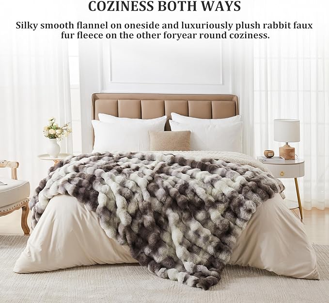 Faux Fur Throw Blanket for Couch, 1000 GSM Cozy Fuzzy Fluffy Soft Plush Thick Bubble Sherpa Blanket for Sofa Bedroom Living Room, Mothers Day Birthday Gifts for Women Home Decor