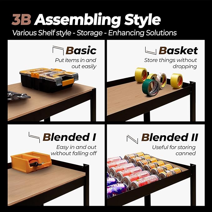 HOMEDANT House 5 Tier Laminated Metal Shelving Unit Adjustable Storage Utility Rack Heavy Duty Shelves Organization Multipurpose Shelf Kitchen Garage Pantry Closet (4, (L) 48.1" W, Black)