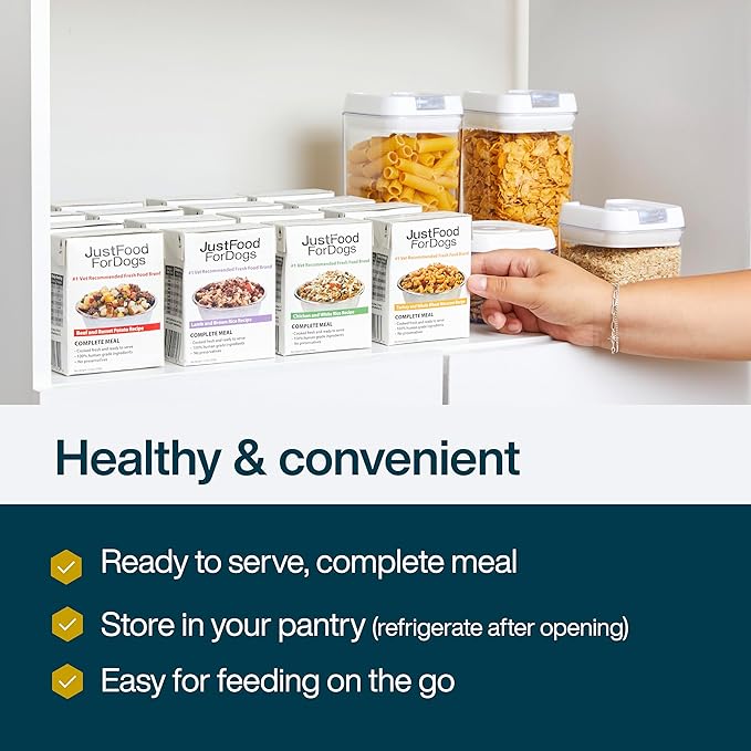 JustFoodForDogs Pantry Fresh Wet Dog Food, Complete Meal or Topper, Chicken & White Rice Human Grade Recipe - 12.5 oz (Pack of 6)