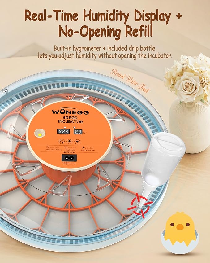 30 Egg Incubators for Hatching Eggs with Automatic Egg Turner, Auto Temperature Control, LED Candling, Humidity Monitor, 360° Viewing for Chicken Quail Parrot Birds