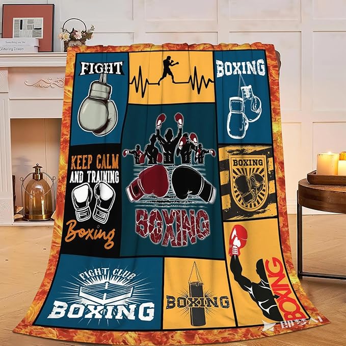Boxing Blanket Super Soft Warm Boxing Sports Throw Blanket Gift for Men Women Boys Cozy Fluffy Plush Lightweight Flannel Gifts Fleece Blankets for Kids Adults 60"X50"