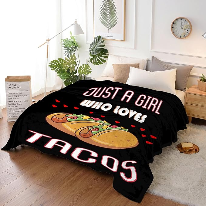 Just Girl Who Loves Tacos Blanket Soft Blankets and Throws Flannel Cozy Lightweight Quilt Gift Perfect for Bed Sofa Couch-120 x90 Extra Large for Family