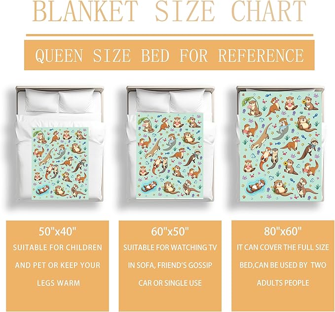 Otter Blanket Ultra Soft Flannel Sea Otters Throw Blanket Otters Birthday Bedding Decor Gifts for Kids Girls Boys Adults 50" x 40"