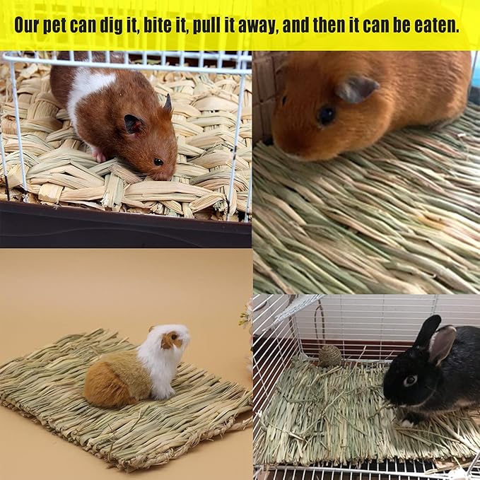 Hamiledyi Bunny Grass Mat Natural Woven Hamster Grass Bed Nest 22 PCS Small Animal Handmade Bedding Hay Mat Chewing Play Toy for Guinea Pig Chinchilla Rabbit Squirrel Hedgehog