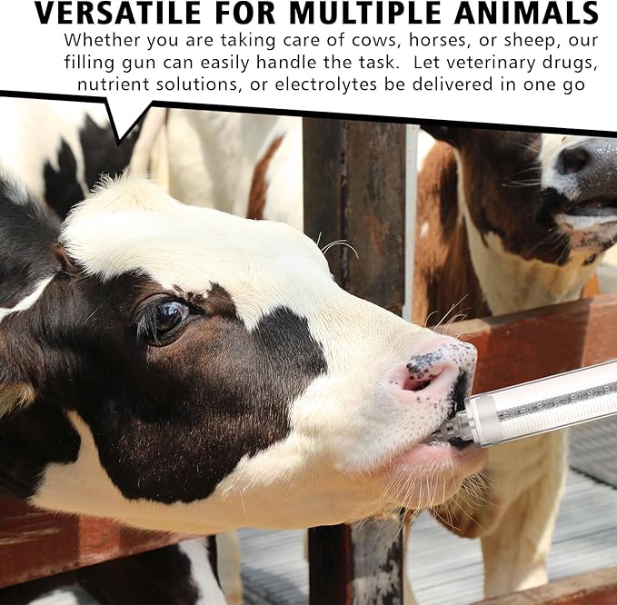 2 Pcs 100ml Large Cattle Drench Gun Big Dosage Feeding Gun Reusable Veterinary Medicine Syringe Continuous Dosing Feeding Dispenser Device for Pig Cow Sheep Goat Horse Livestock(Stylish)