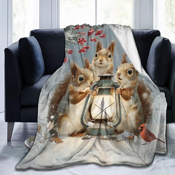 Squirrel Blanket Gifts for Girls Boys Christmas Winter Throw Blankets Cozy Plush Fleece Flannel Fuzzy for Women Men Decor 80"X60"