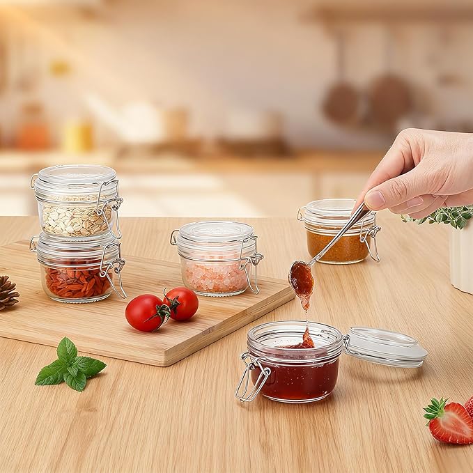 6 Pack Spice Jars, 4 oz Glass Containers with Airtight Lids, Small Herb Jars with Labels for Kitchen Storage