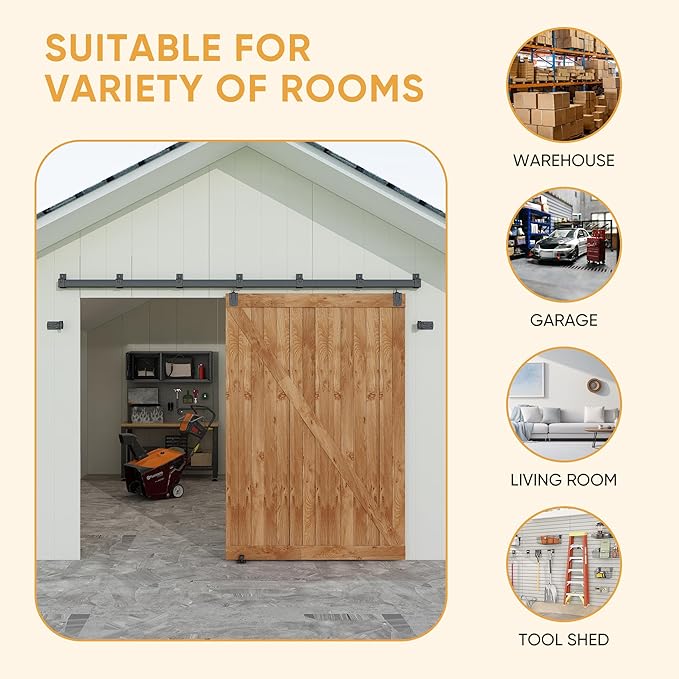 JUBEST 10FT Box Rail Exterior Barn Door Hardware Kit, Heavy-Duty Black Sliding Barn Door Track System, Wall Mount Door Hardware Kits (Door Not Included)