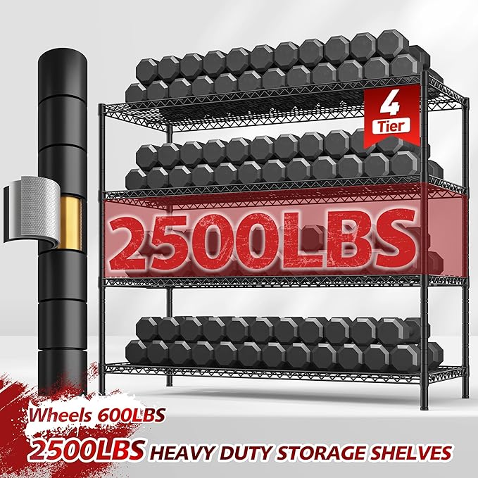 REIBII 75.6" H Storage Shelves Metal Shelving Unit with Wheels 55''W Garage Shelving Heavy Duty Wire Shelves for Storage Rack Adjustable Pantry Shelf Commercial Shelving, 75.6" H X 55.5''W X 24" D