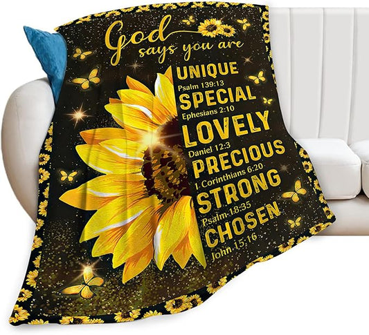 Christian Blanket, Bible Verse Throw Blankets, Sunflowers Fuzzy Plush Blanket Ultra Soft Religious Gift for Women Kids Teens Men Girls Boys Stuff Decor for Home Bedding Sofas Couch 80"X60"