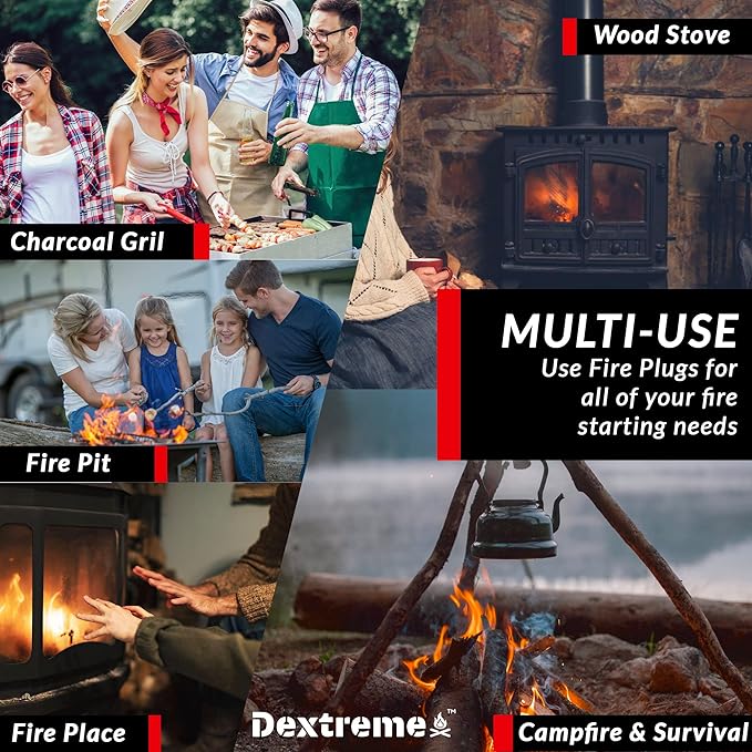Dextreme Fire Plugs Waterproof Fire Starter for Campfires, Emergencies, Survival, Fire Pits, Grills | 5+ Minute Burn | All Natural | Made in North America