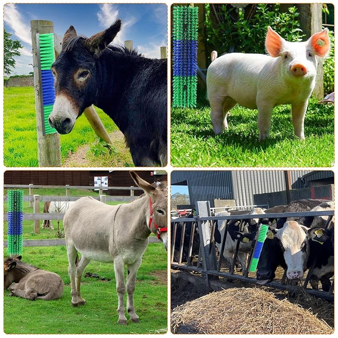 Livestock Scratch Brush With 8 Screws，Animal Back Scratching Brush for Cow,Cattle,Sheep, Horses,Pigs，Massage Grooming Tool(Green, 2pcs)