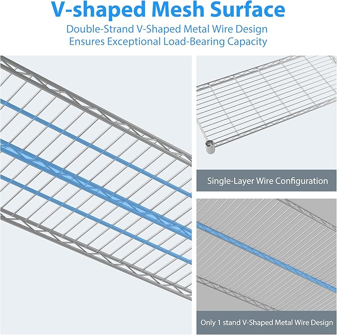 Homdox 4 Tier Heavy Duty Metal Wire Shelving with Wheels, 2400 lbs Capacity Garage Storage Rack, Rolling Industrial Storage, Adjustable Commercial Shelves for Kitchen, Warehouse, 18"x60"x72", Chrome