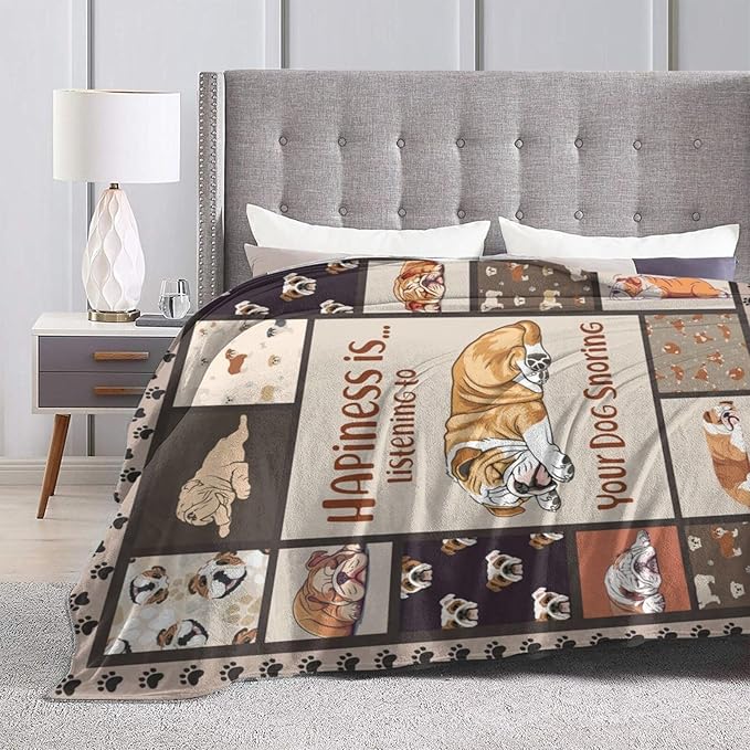 English Bulldog Blanket Bulldog Throw Blanket Soft Warm Cozy Fuzzy Plush Dog Throw Blanket Gifts for Girls Women Dogs Lightweight Fleece Flannel Gift Blankets for Kids Adults 40"X50"