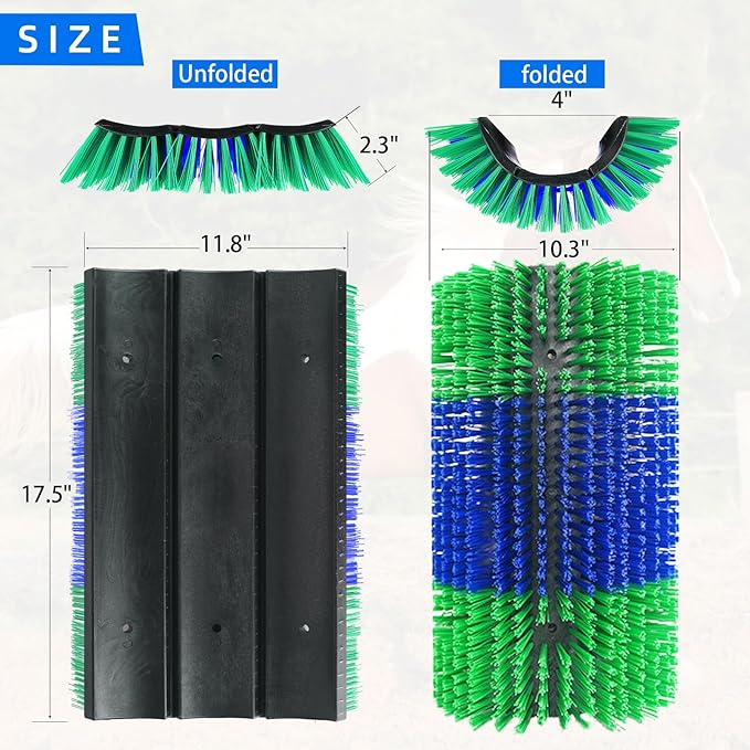 Extra Large Size Livestock Scratching Brush, Upgraded Horse/Goat/Cow/Cattle Scratcher Brush for Grooming, Itch Relief Horse Scratcher Brushes Kit with Two Sets of Mounting Screws(1-Pack,Green)