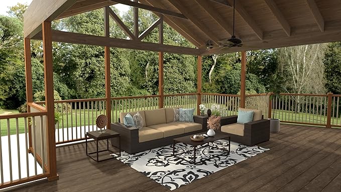 Mad Mats Traditional Outdoor Rug, Reversible Plastic Mat (5' x 8', New Wrought Iron - Black/White)