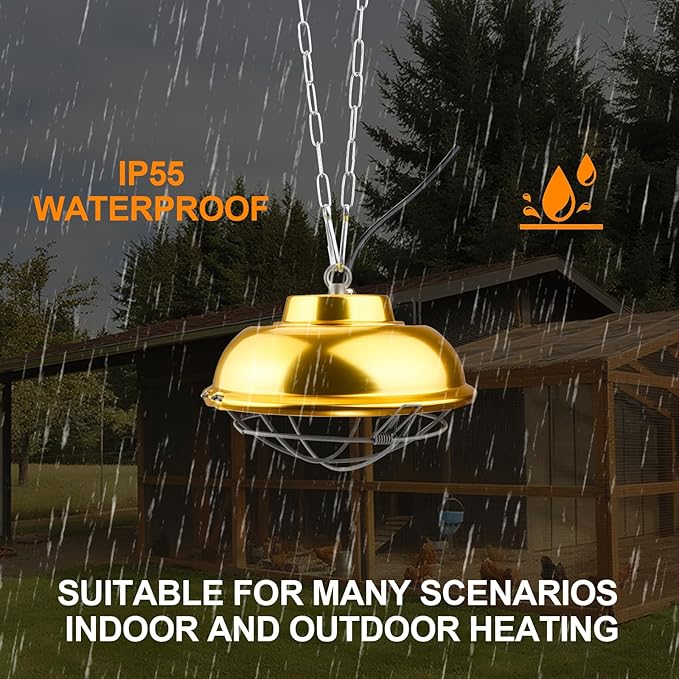 Heat Lamp for Chicken Coop, 300 Wattschicken coop heater with Adjust 2 Mode temperature &Hanging Height, Waterproof,ForIndoor & Outdoor Used, Suitable for Amphibians,Chick, Duck,Pets (300W)