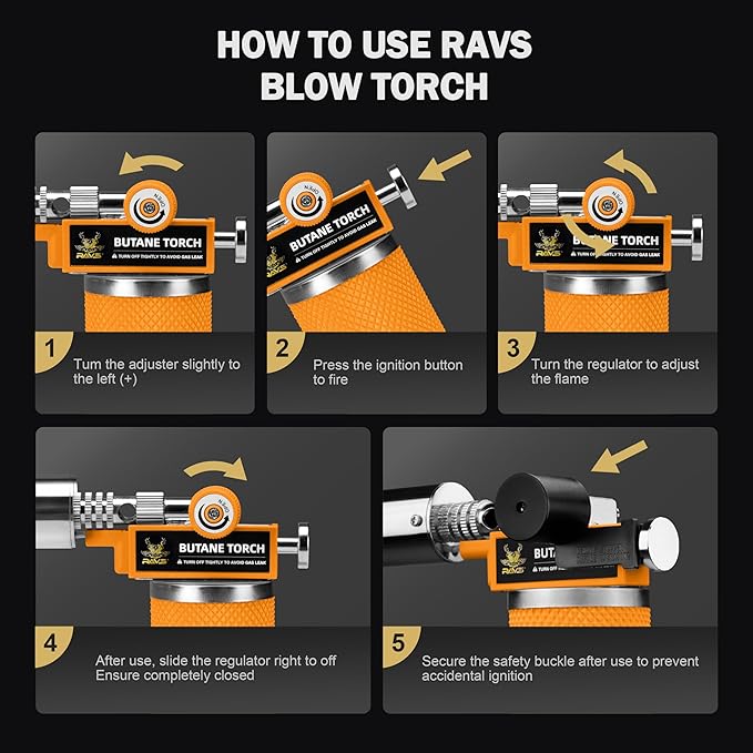 RAVS Butane Torch Lighter, Creme Brulee Torch with Adjustable Flame, Kitchen Torch for Baking, BBQ, DIY, Christmas Gifts Stocking Stuffers Gifts for Women, Orange, Butane Gas Not Included