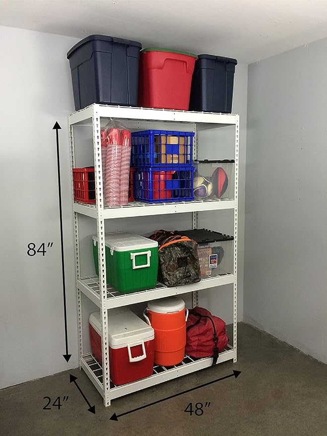 SafeRacks Garage Shelving Unit - All Steel Storage Rack That Holds 300 Pounds Per Shelf - Easy to Assemble, White (24" x 48" x 84")