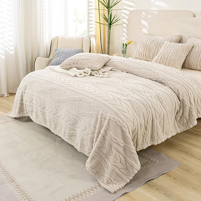YUSOKI Sherpa Twin XL Blanket(Without Pillows)-3D Stylish Design Super Soft Blankets for Teen Girls Women Couch Bed Sofa Chair Men Boys Gift(Linen,65"x90")