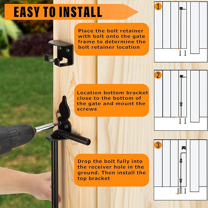 18" Heavy Duty Cane Bolt Drop Rod-Steel Gate Ground Latch Designed for Wood Metal Vinyl Gates or Double Doors Fence Applications-2 Pack