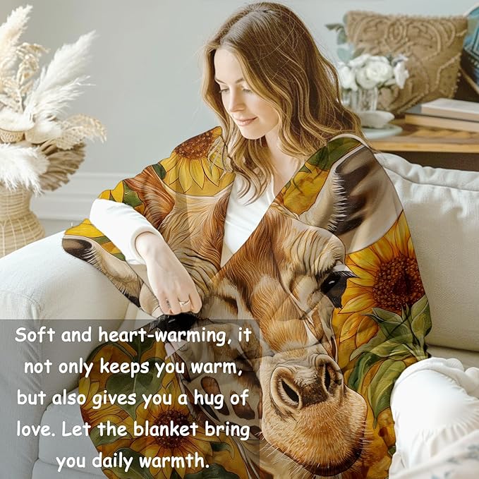 Giraffe Blanket, 40"x50" Sunflower Giraffe Fleece Throw for Kids & Adults, Ultra-Soft and Warm Home Decor Blanket, Giraffe Gifts