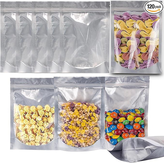 4 x 6 Inches 120 Packs Mylar Bags With Window for Food Storage, Freeze Dried Candy, Reusable Long Term Storage