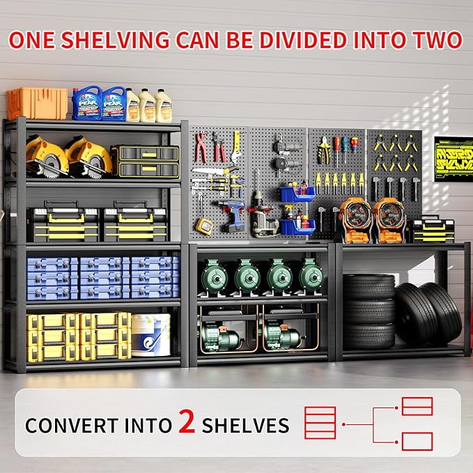 59.1" W x 19.7" D Garage Shelving, 3000LBS Heavy Duty Metal Shelves, Adjustable Storage Shelf, 5 Tier Utility Shelf, Industrial Shelving Units Storage Racks, Garage Organization