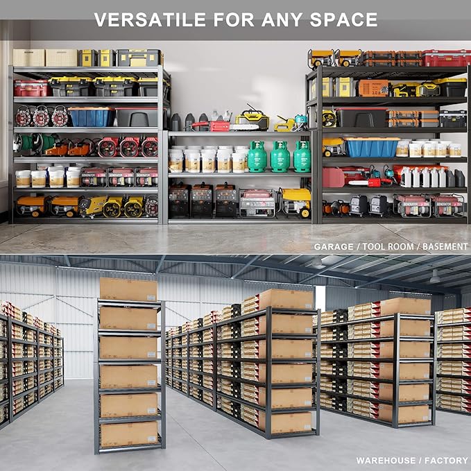 64" Wide 6-Tier Garage Shelving Unit, 64" W x 24" D x 84" H, Heavy Duty Garage Storage Shelves,3900 LBS Capacity, Industrial Adjustable Shelves for Basement Warehouse